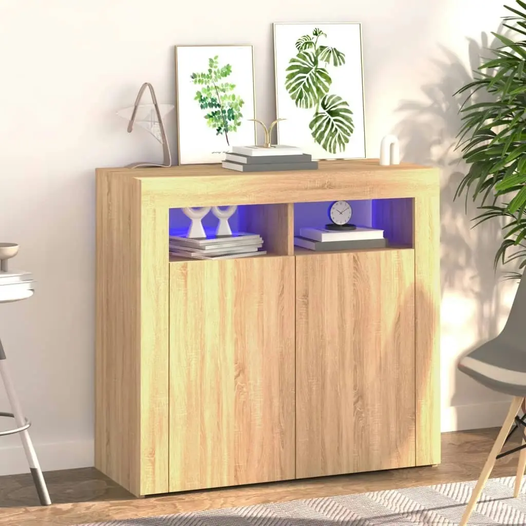 Sideboard with LED Lights Sonoma Oak 80x35x75 cm 804331