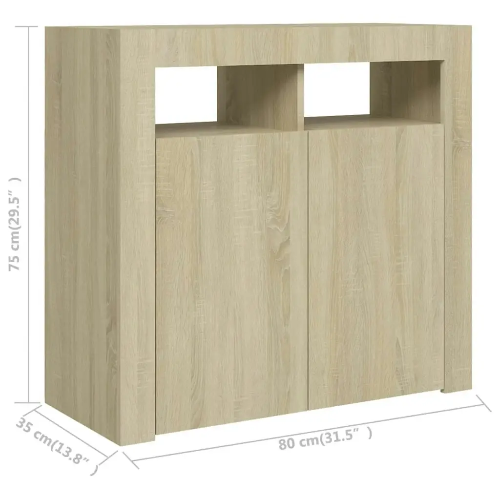 Sideboard with LED Lights Sonoma Oak 80x35x75 cm 804331