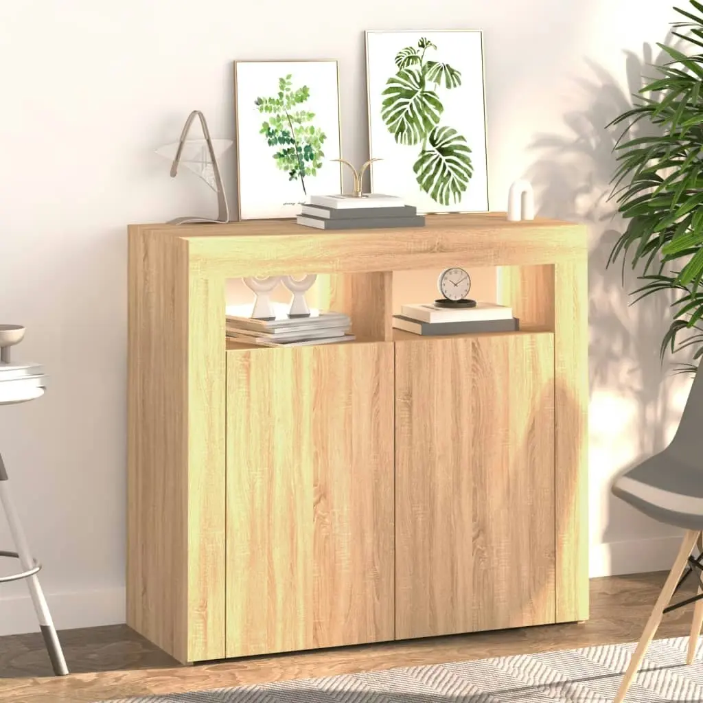 Sideboard with LED Lights Sonoma Oak 80x35x75 cm 804331