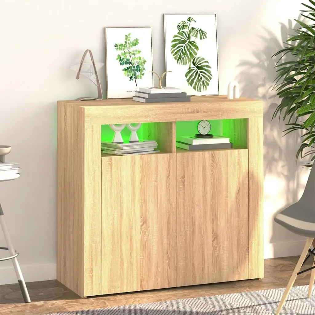 Sideboard with LED Lights Sonoma Oak 80x35x75 cm 804331