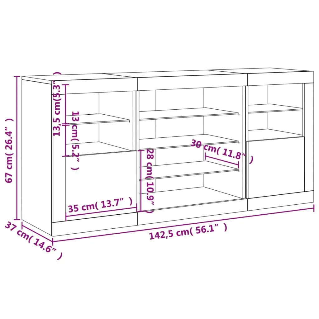 Sideboard with LED Lights White 142.5x37x67 cm 3209086