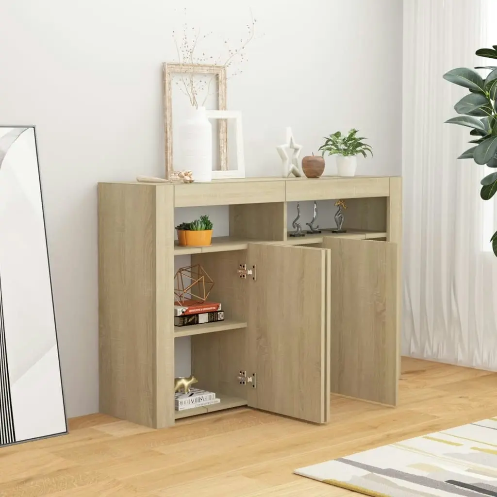 Sideboard with LED Lights Sonoma Oak 115.5x30x75 cm 804340