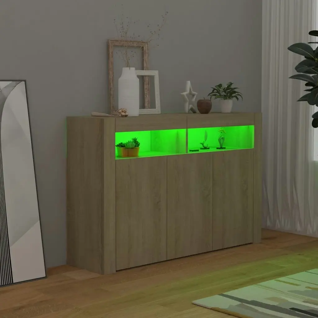 Sideboard with LED Lights Sonoma Oak 115.5x30x75 cm 804340