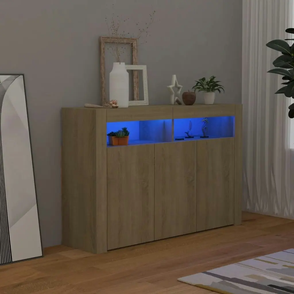 Sideboard with LED Lights Sonoma Oak 115.5x30x75 cm 804340