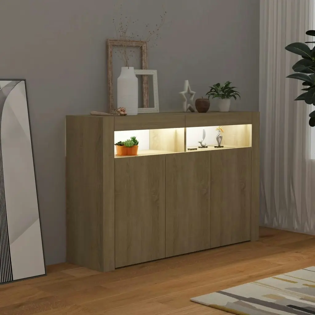 Sideboard with LED Lights Sonoma Oak 115.5x30x75 cm 804340