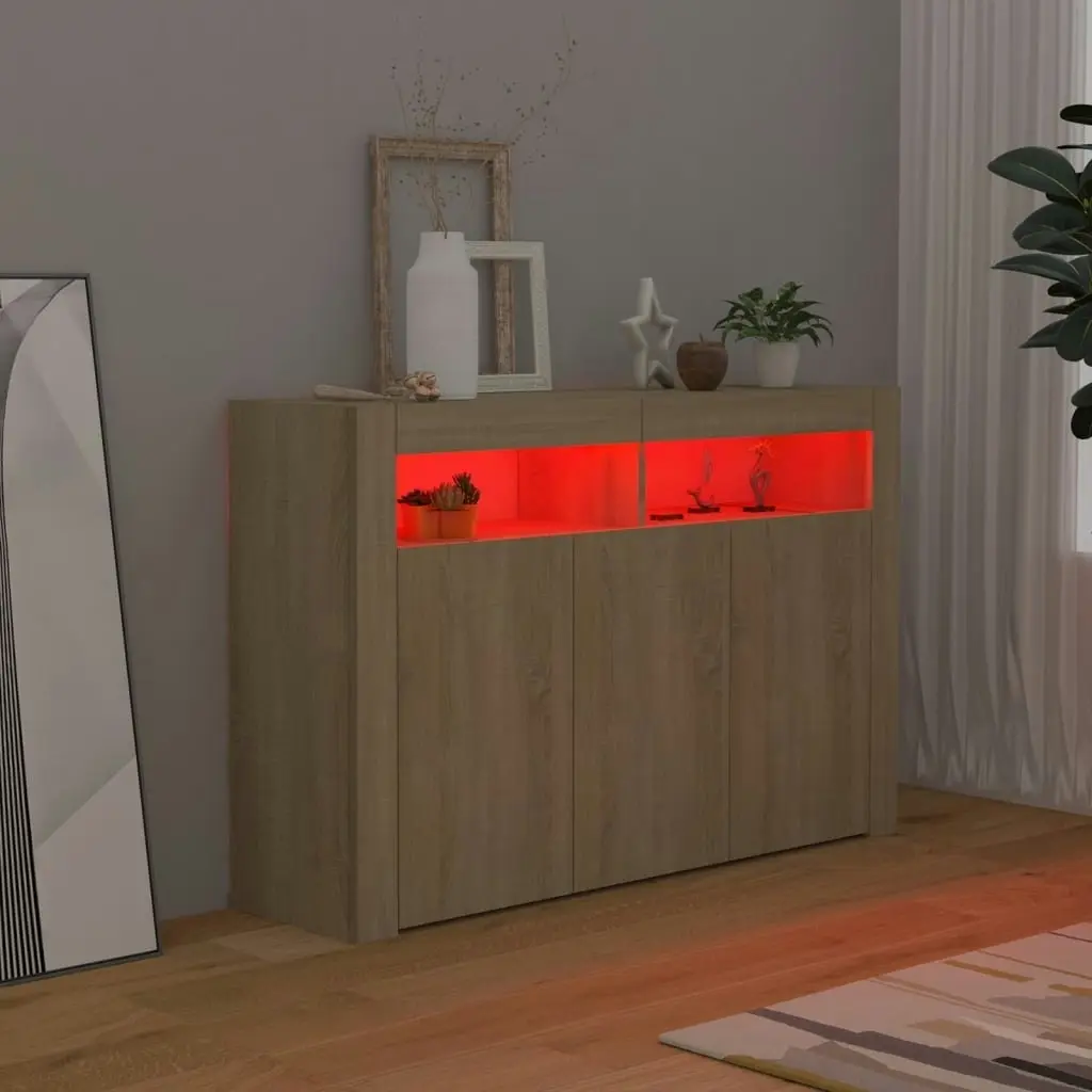 Sideboard with LED Lights Sonoma Oak 115.5x30x75 cm 804340