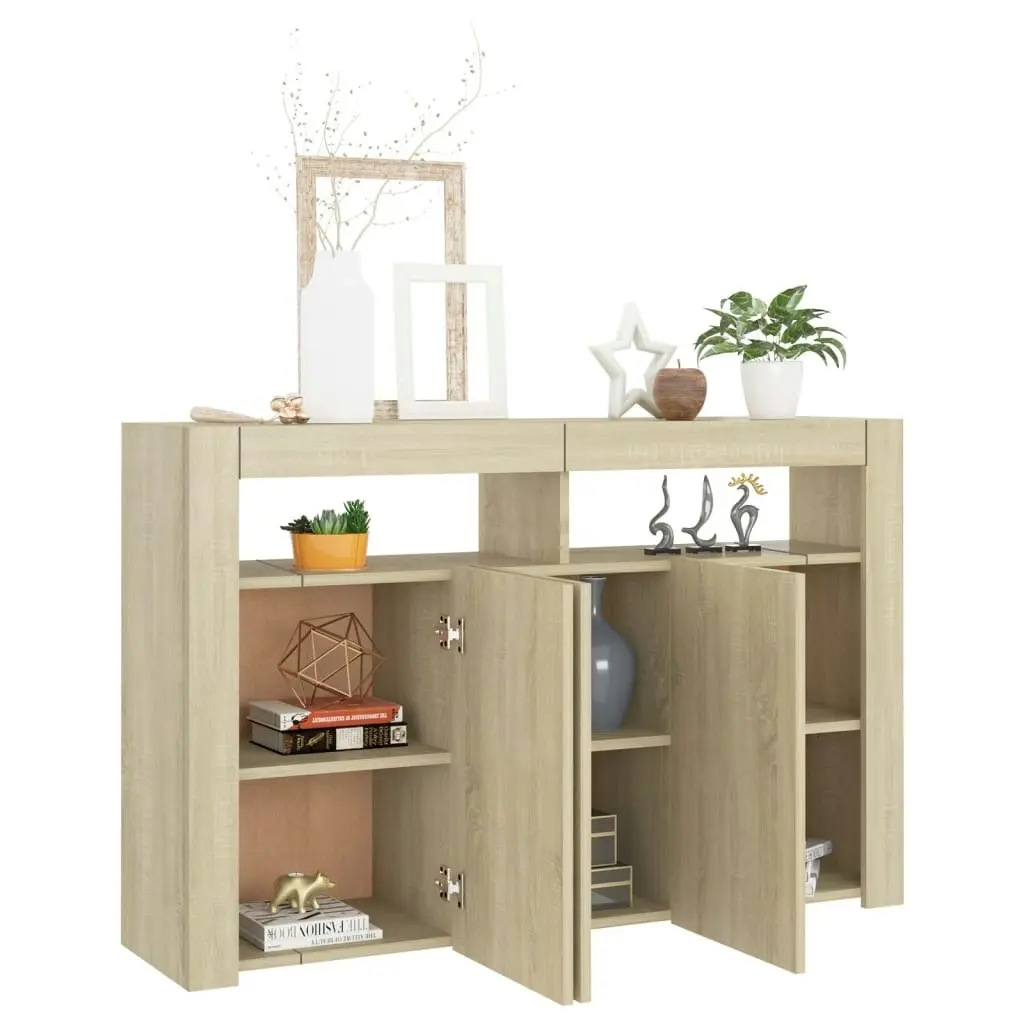 Sideboard with LED Lights Sonoma Oak 115.5x30x75 cm 804340