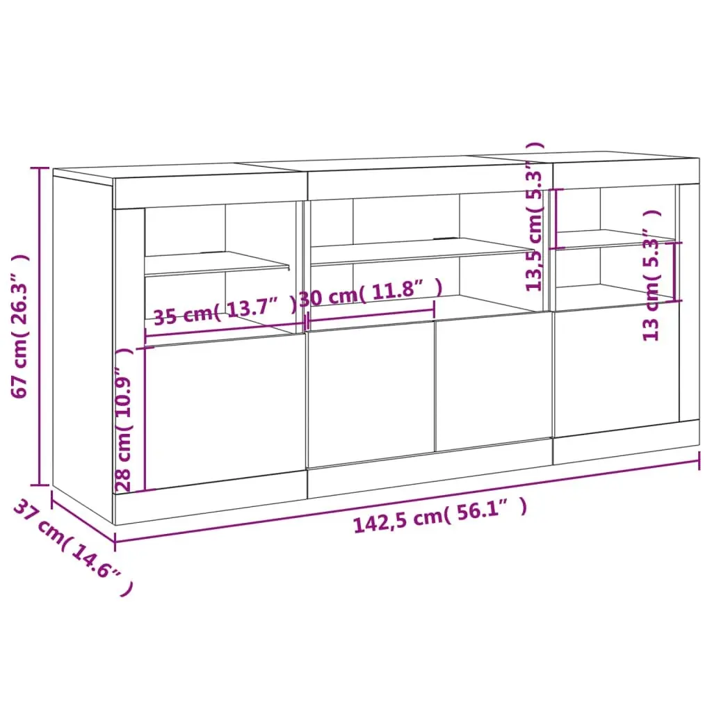 Sideboard with LED Lights White 142.5x37x67 cm 3209065