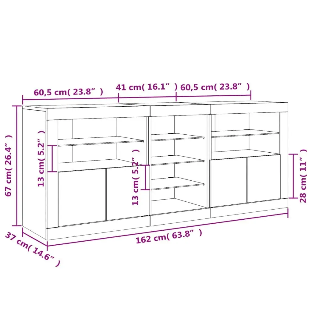 Sideboard with LED Lights White 162x37x67 cm 3209030