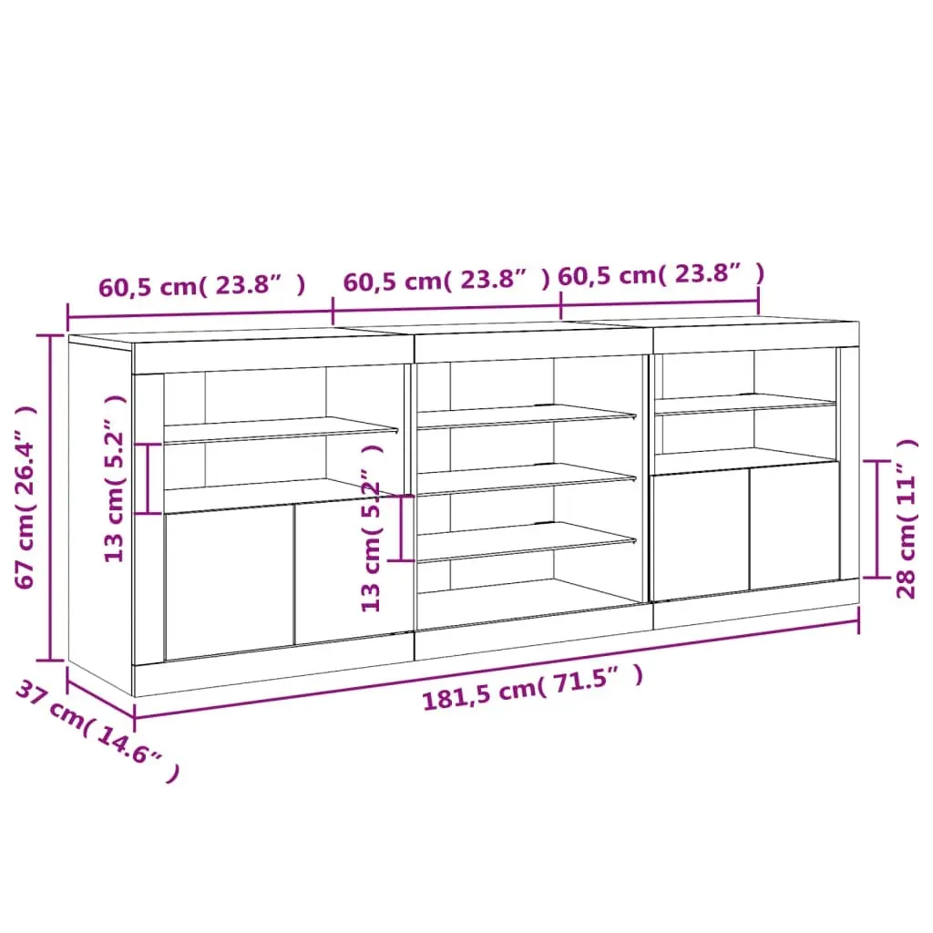 Sideboard with LED Lights White 181.5x37x67 cm 3209037