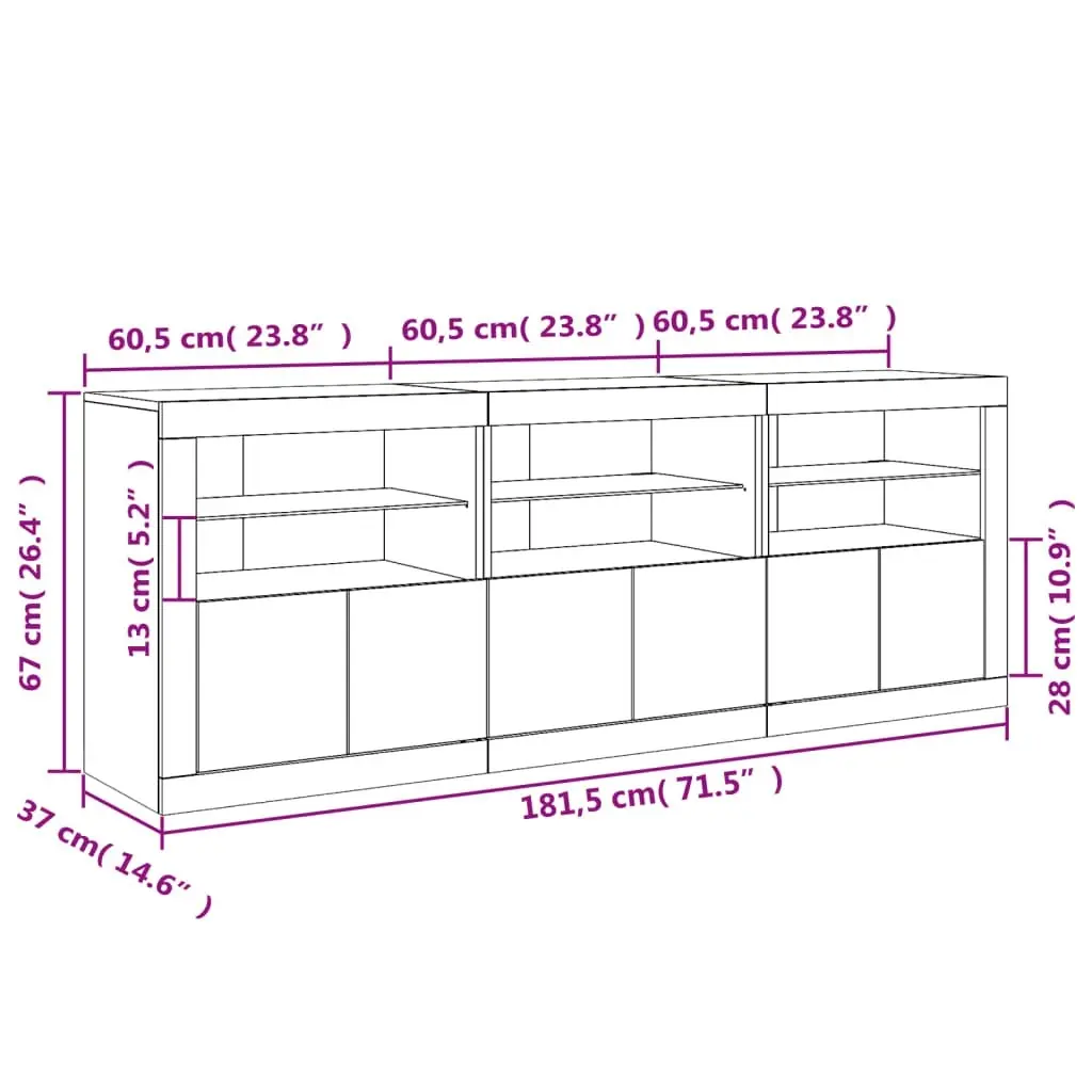 Sideboard with LED Lights White 181.5x37x67 cm 3209002