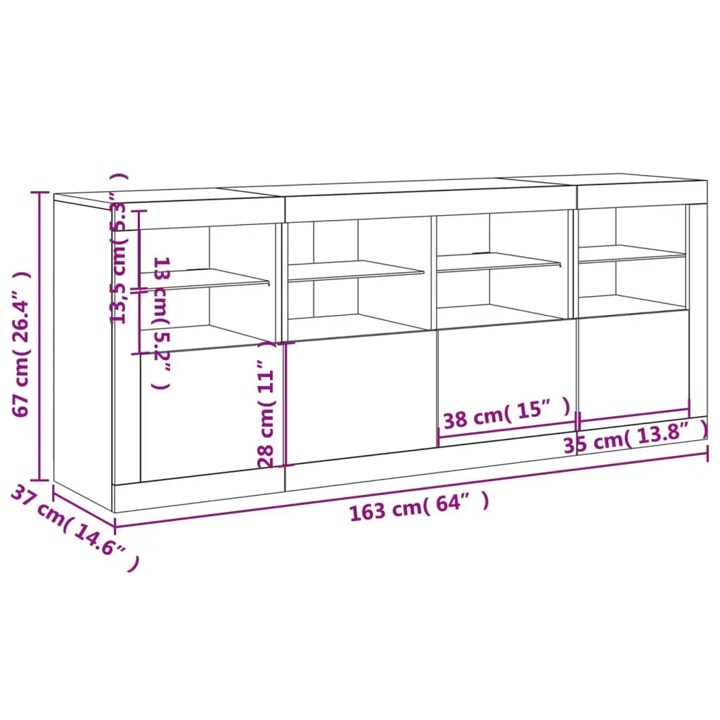 Sideboard with LED Lights White 163x37x67 cm 3209072