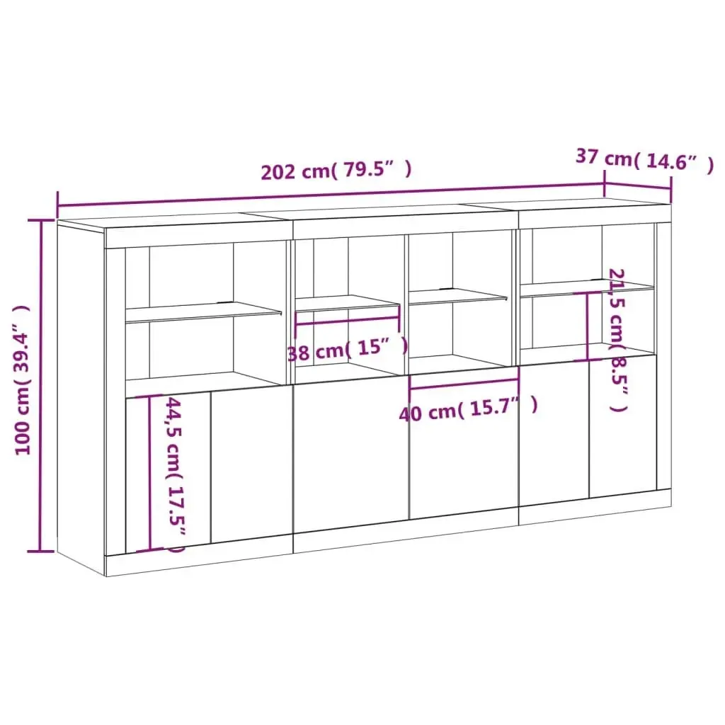 Sideboard with LED Lights White 202x37x100 cm 3209156