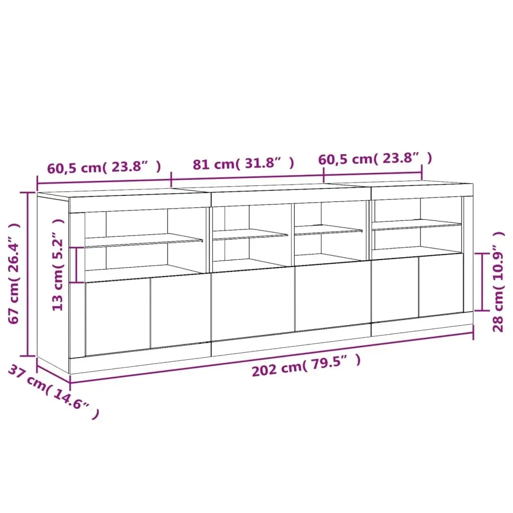 Sideboard with LED Lights White 202x37x67 cm 3209009