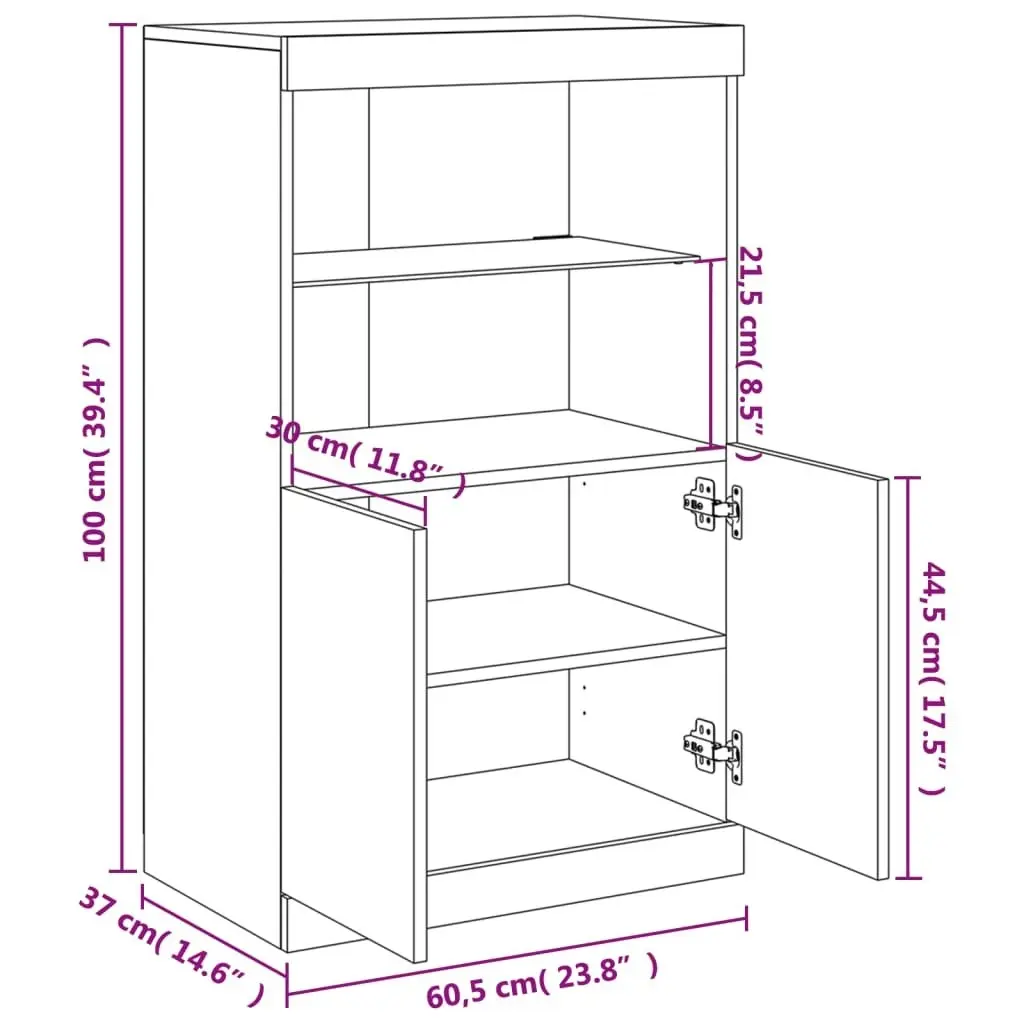 Sideboard with LED Lights White 60.5x37x100 cm 836665