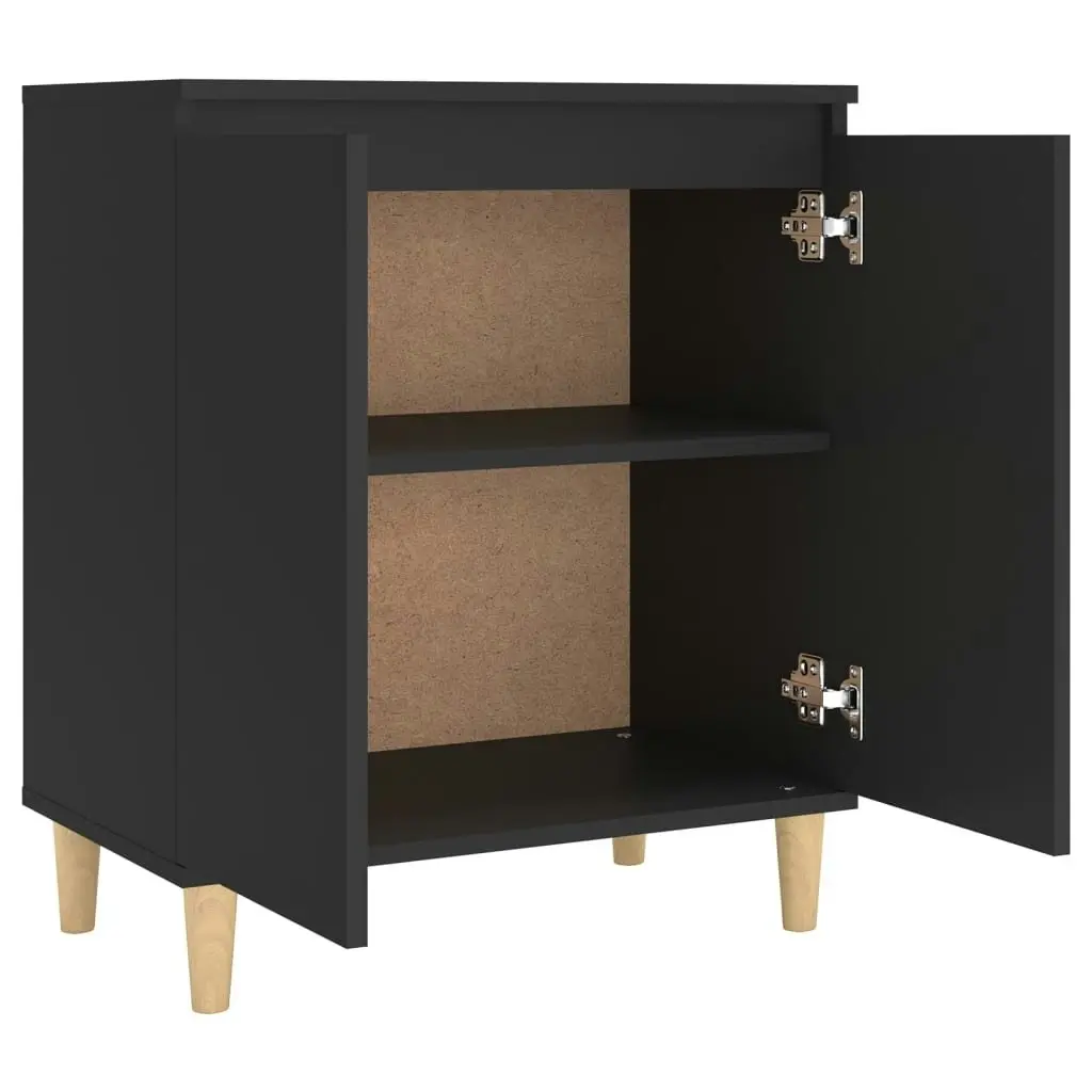 Sideboard with Solid Wood Legs Black 60x35x70 cm Engineered Wood 806068