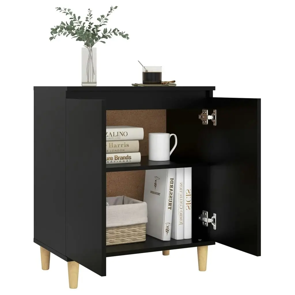 Sideboard with Solid Wood Legs Black 60x35x70 cm Engineered Wood 806068