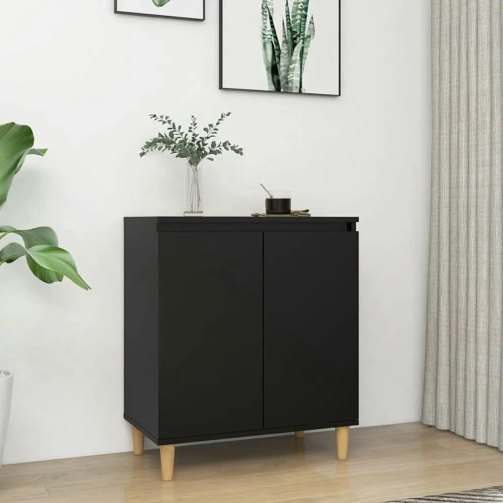 Sideboard with Solid Wood Legs Black 60x35x70 cm Engineered Wood 806068