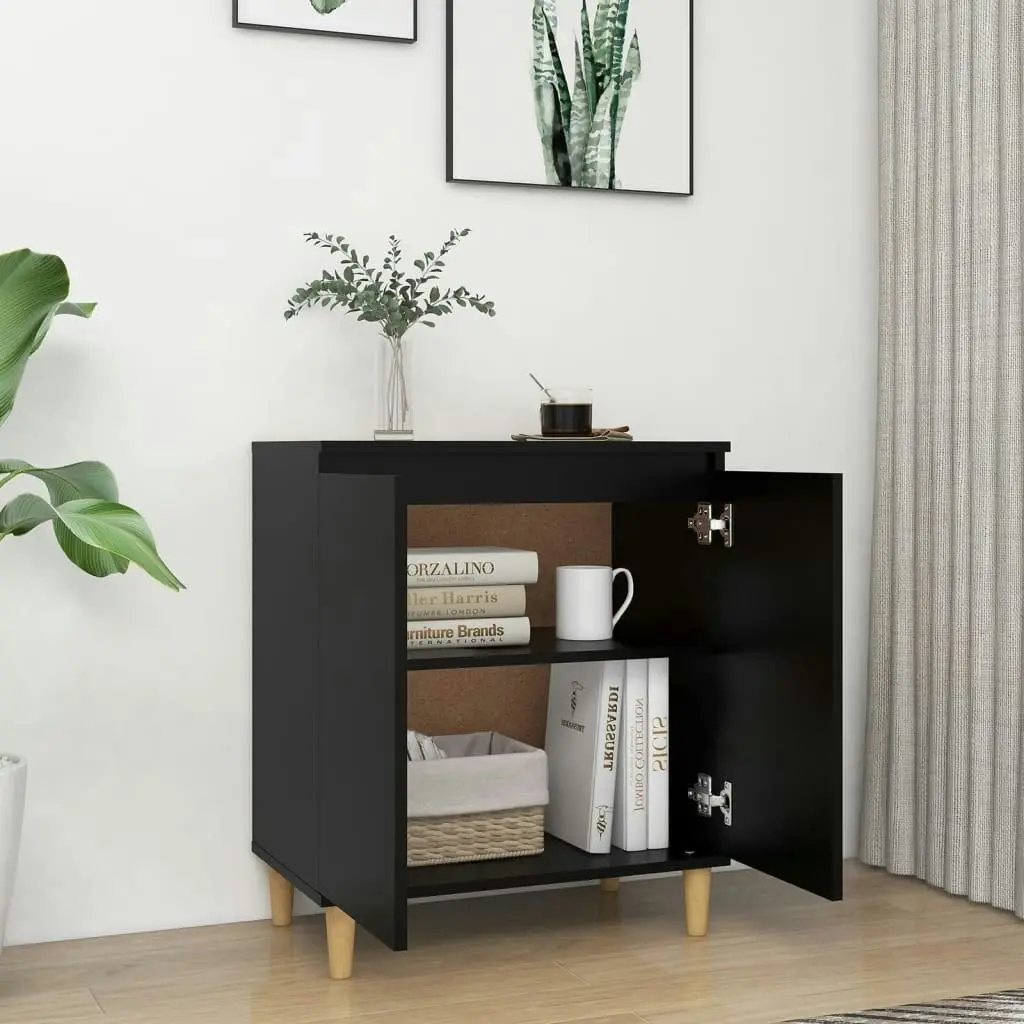 Sideboard with Solid Wood Legs Black 60x35x70 cm Engineered Wood 806068