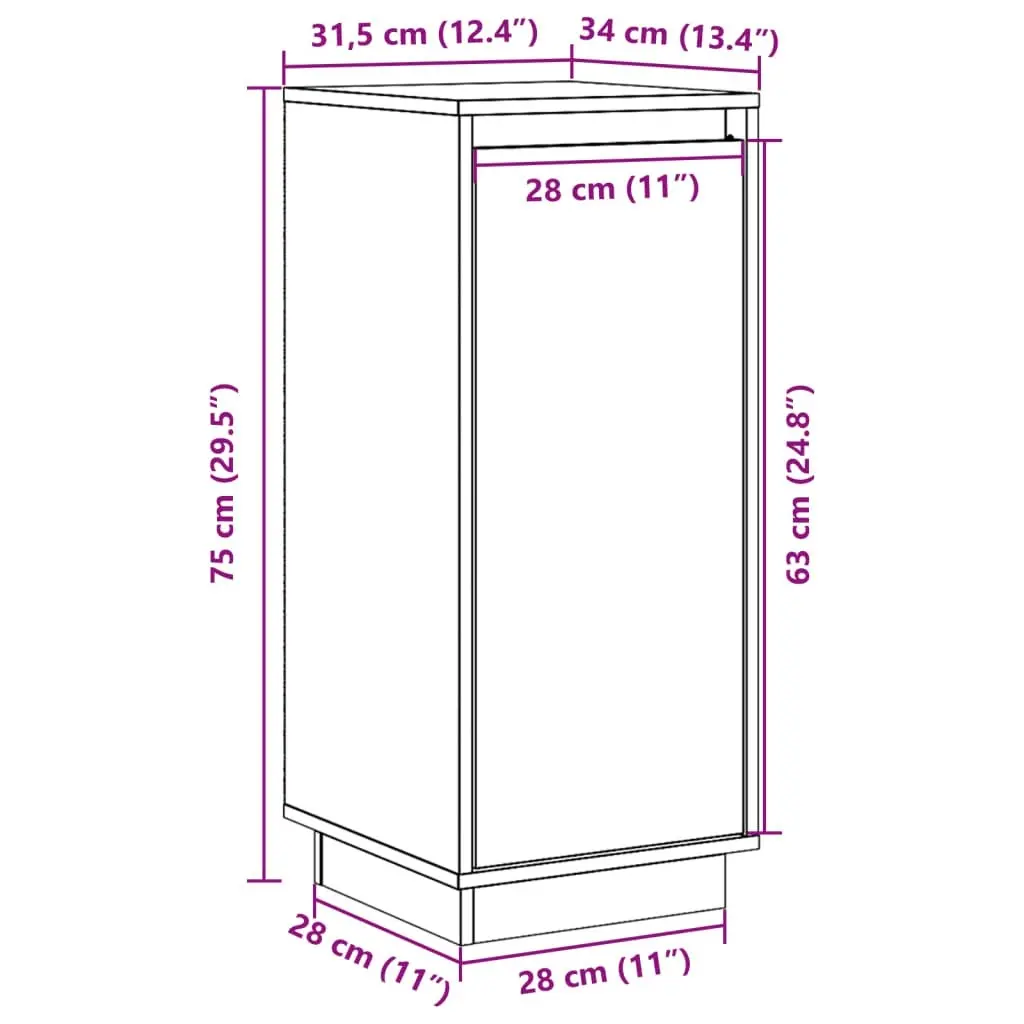 Sideboards 2 pcs 31.5x34x75 cm Solid Wood Pine 813351