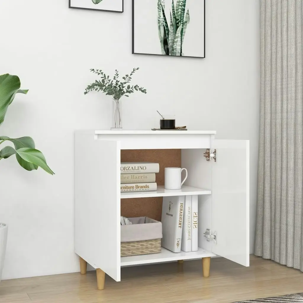 Sideboard with Solid Wood Legs White 60x35x70 cm Engineered Wood 806067