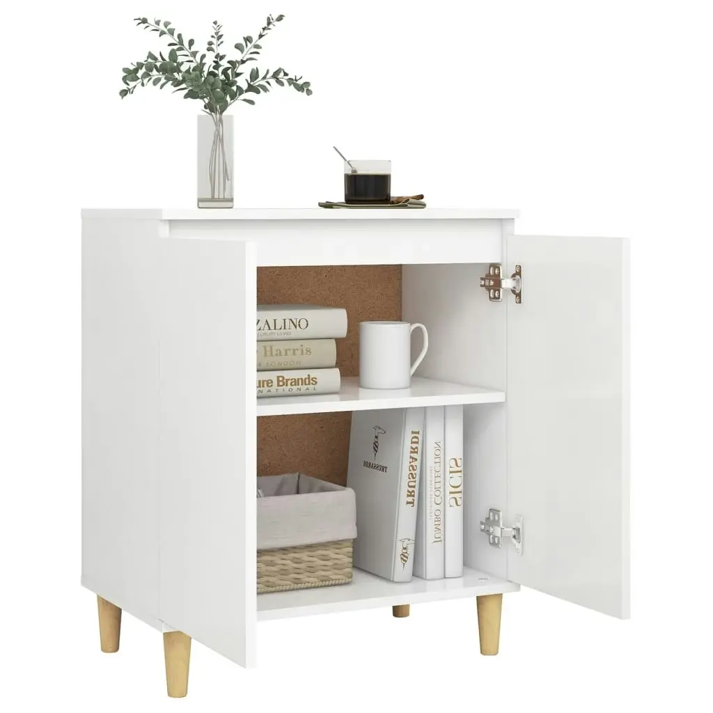 Sideboard with Solid Wood Legs White 60x35x70 cm Engineered Wood 806067