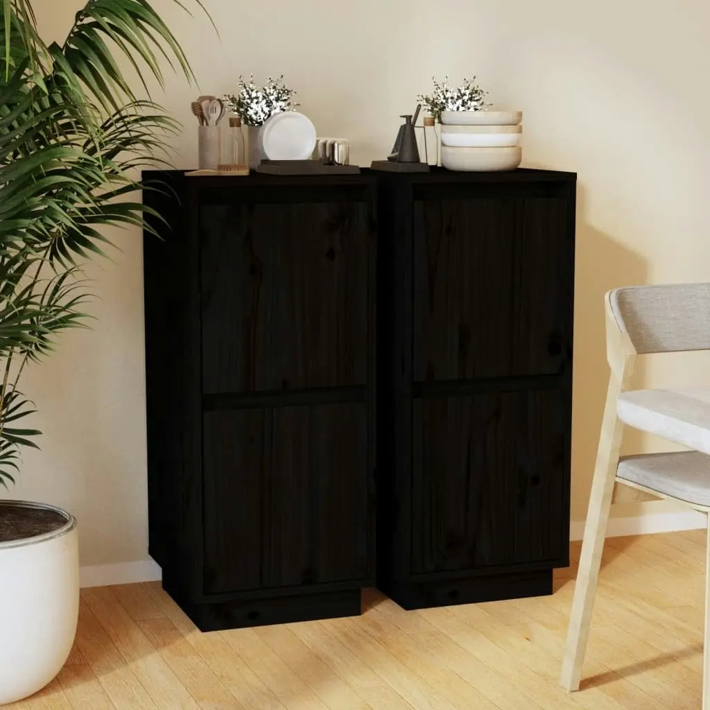 Sideboards 2 pcs Black 31.5x34x75 cm Solid Wood Pine 813389