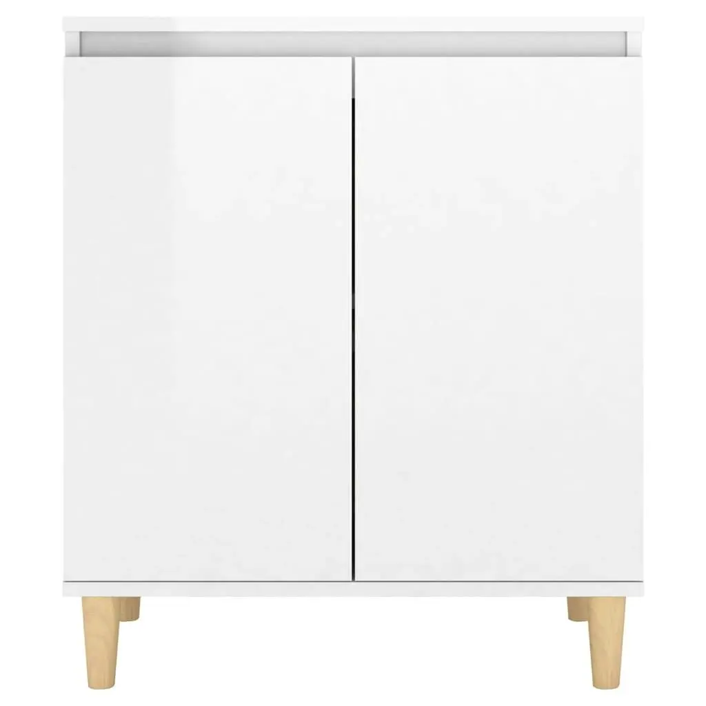 Sideboard&Solid Wood Legs High Gloss White 60x35x70cm Engineered Wood 806073