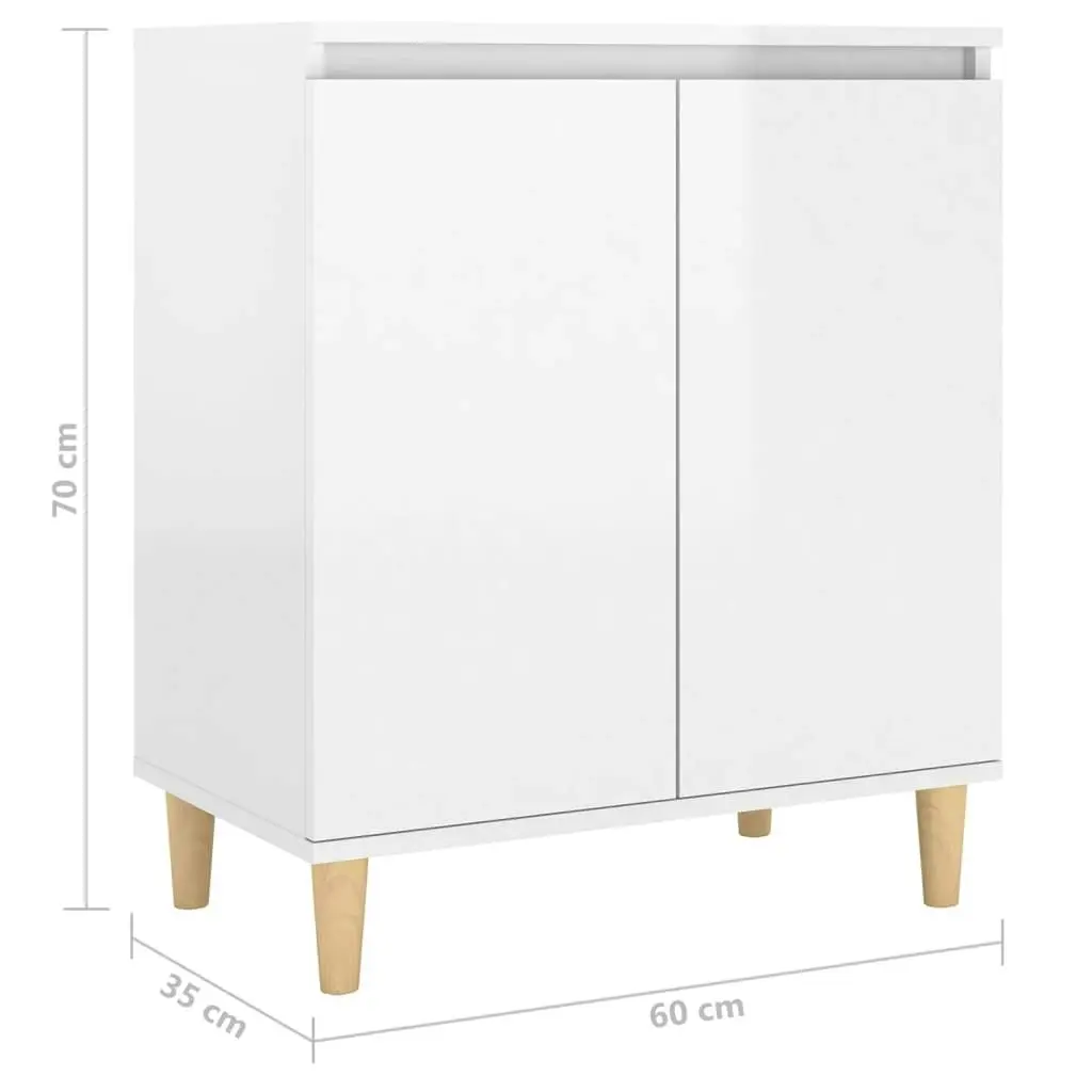 Sideboard&Solid Wood Legs High Gloss White 60x35x70cm Engineered Wood 806073