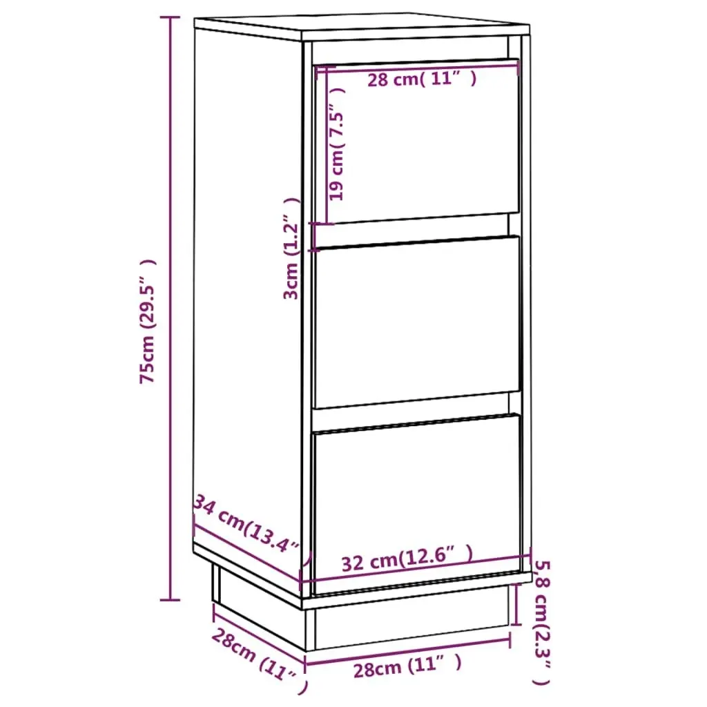 Sideboards 2 pcs 32x34x75 cm Solid Wood Pine 813366