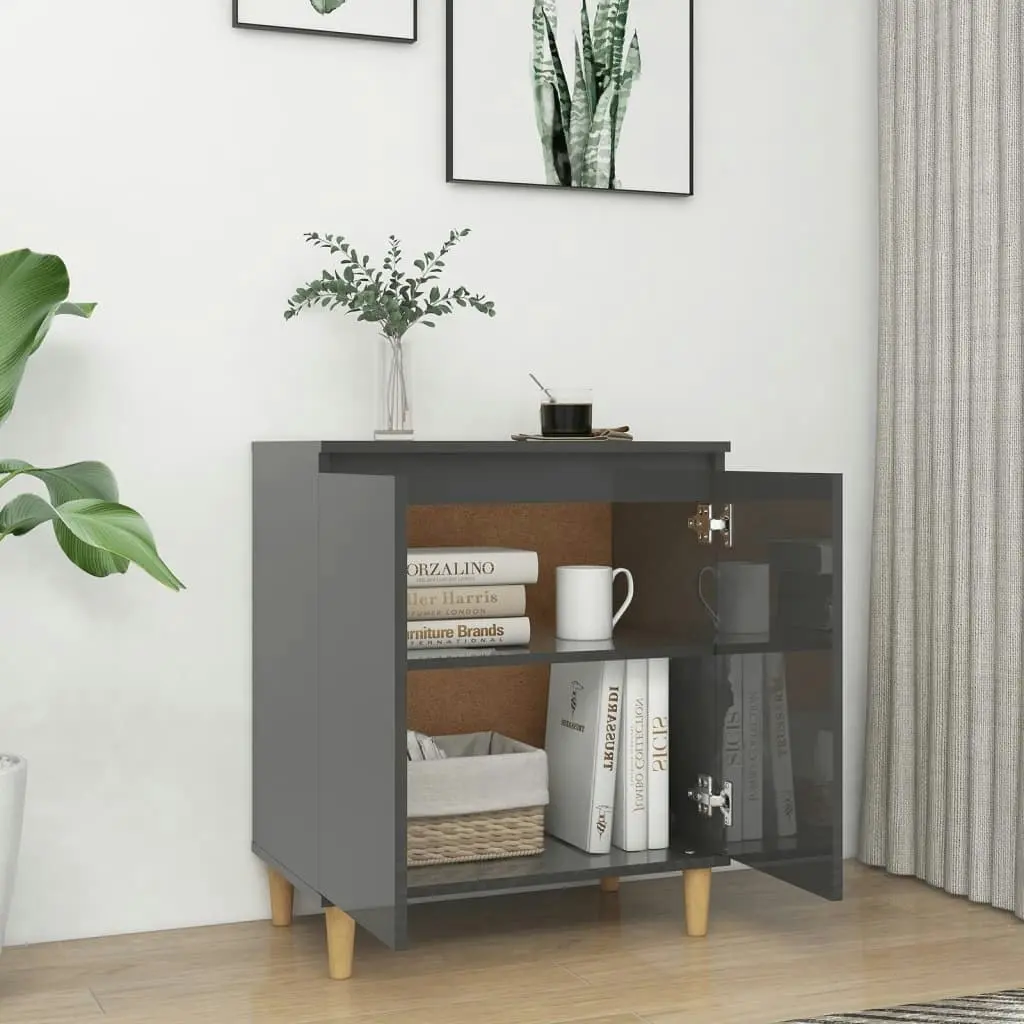 Sideboard&Solid Wood Legs High Gloss Grey 60x35x70 cm Engineered Wood 806075