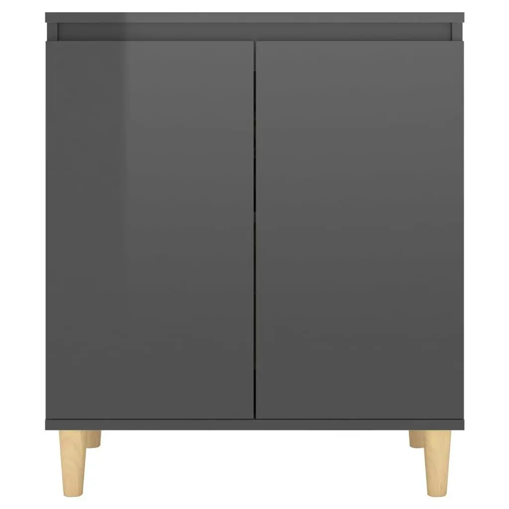 Sideboard&Solid Wood Legs High Gloss Grey 60x35x70 cm Engineered Wood 806075