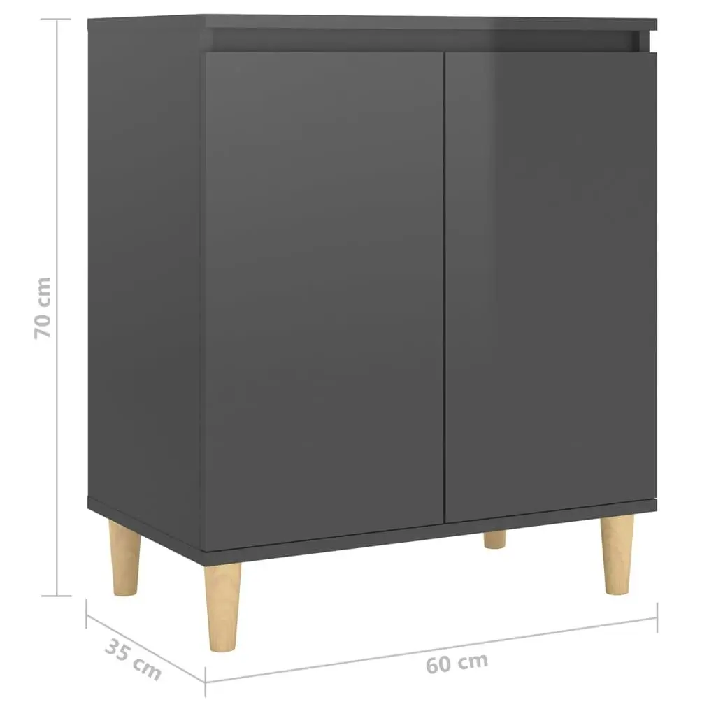 Sideboard&Solid Wood Legs High Gloss Grey 60x35x70 cm Engineered Wood 806075