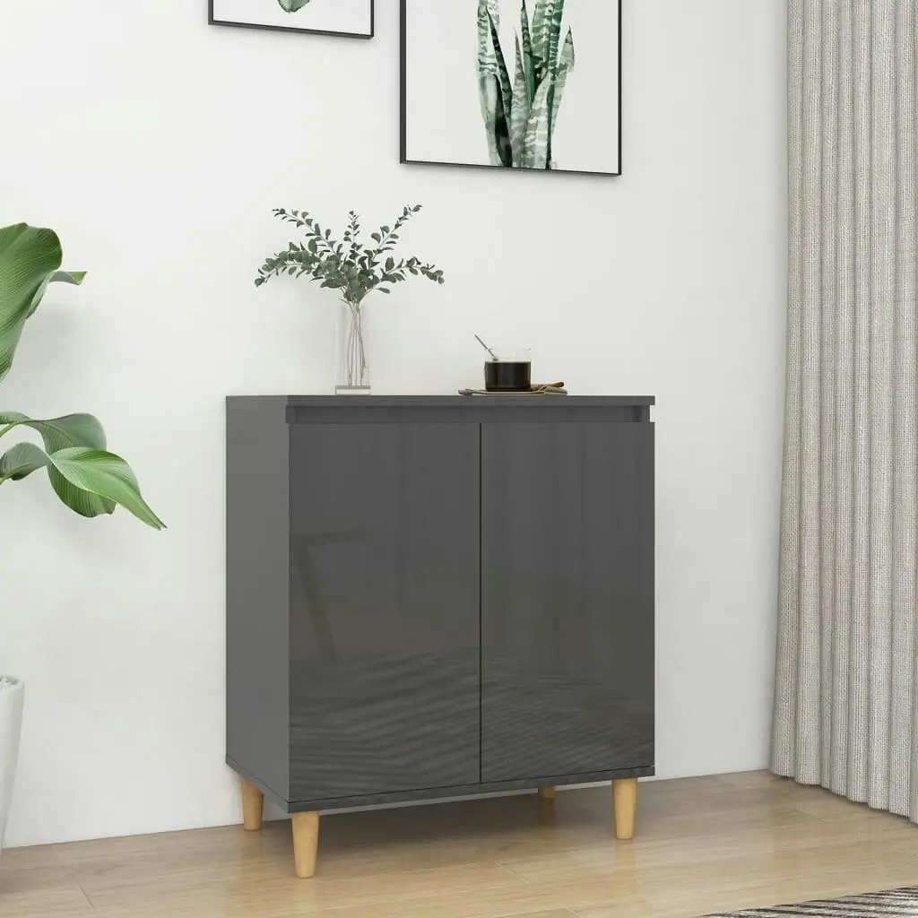 Sideboard&Solid Wood Legs High Gloss Grey 60x35x70 cm Engineered Wood 806075