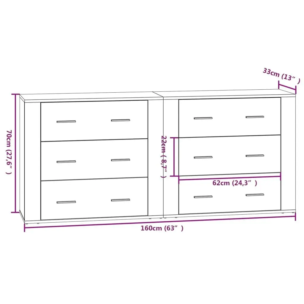 Sideboards 2 pcs Black Engineered Wood 3185408