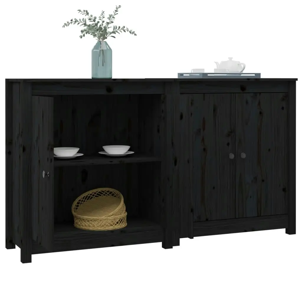 Sideboards 2 pcs Black 70x35x80 cm Solid Wood Pine 3114068