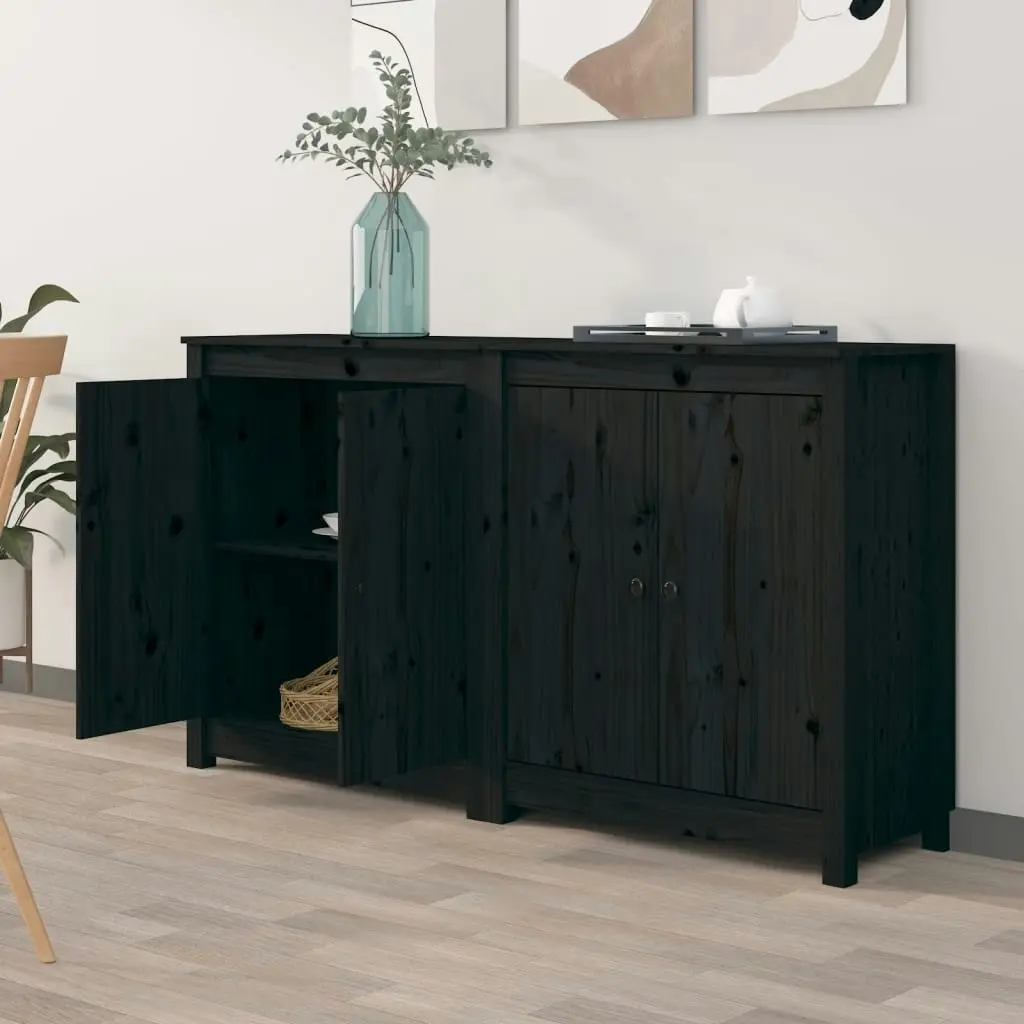 Sideboards 2 pcs Black 70x35x80 cm Solid Wood Pine 3114068