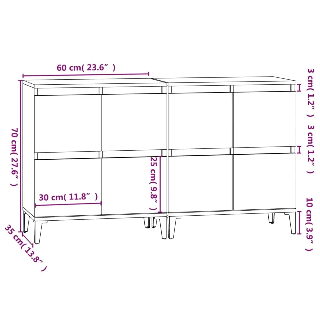 Sideboards 2 pcs Black 60x35x70 cm Engineered Wood 3185760