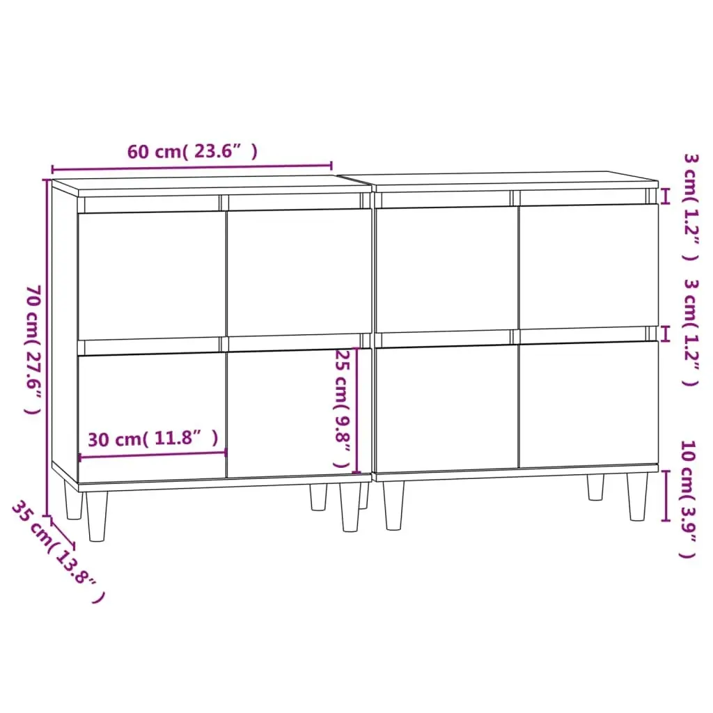 Sideboards 2 pcs Brown Oak 60x35x70 cm Engineered Wood 3185758