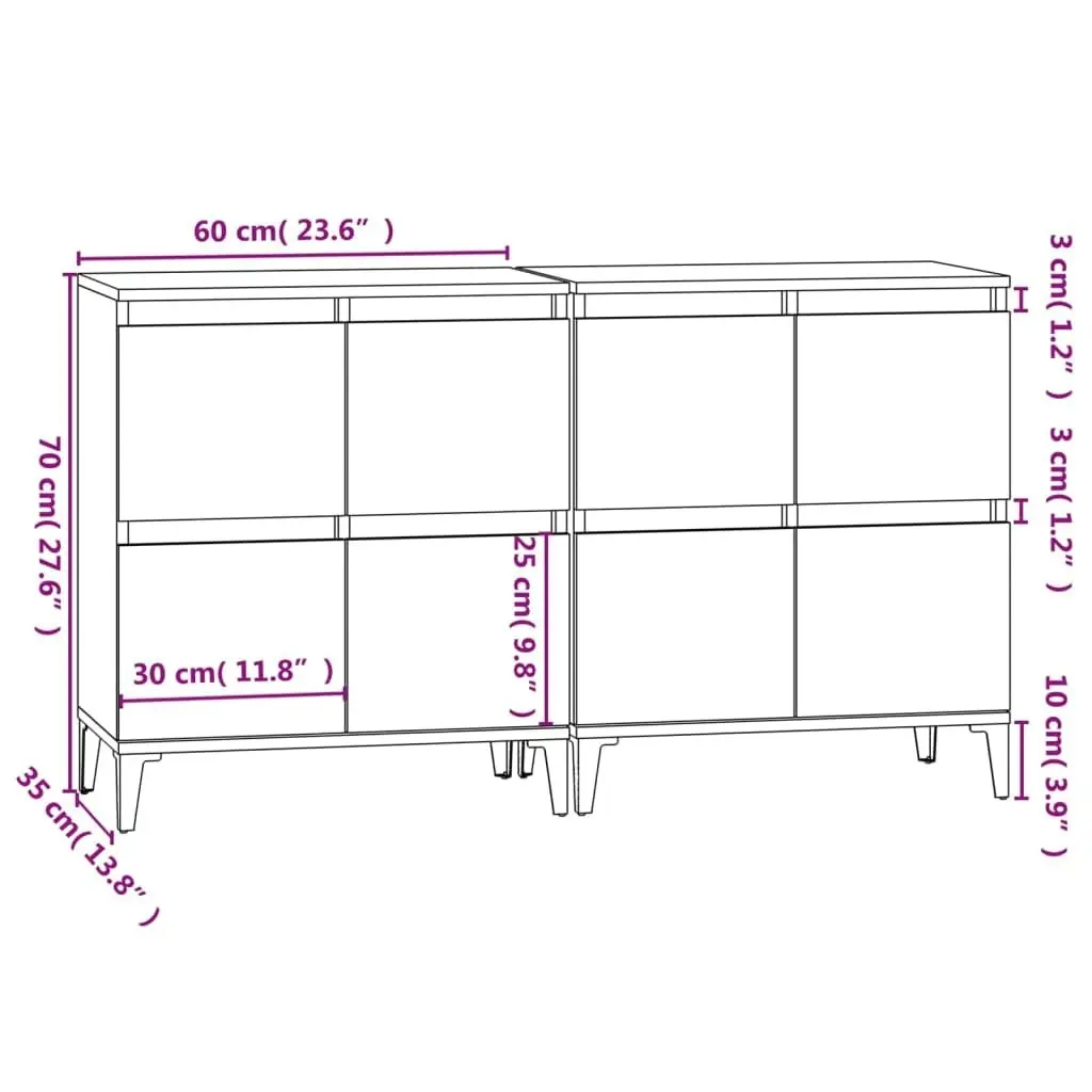 Sideboards 2 pcs Brown Oak 60x35x70 cm Engineered Wood 3185766