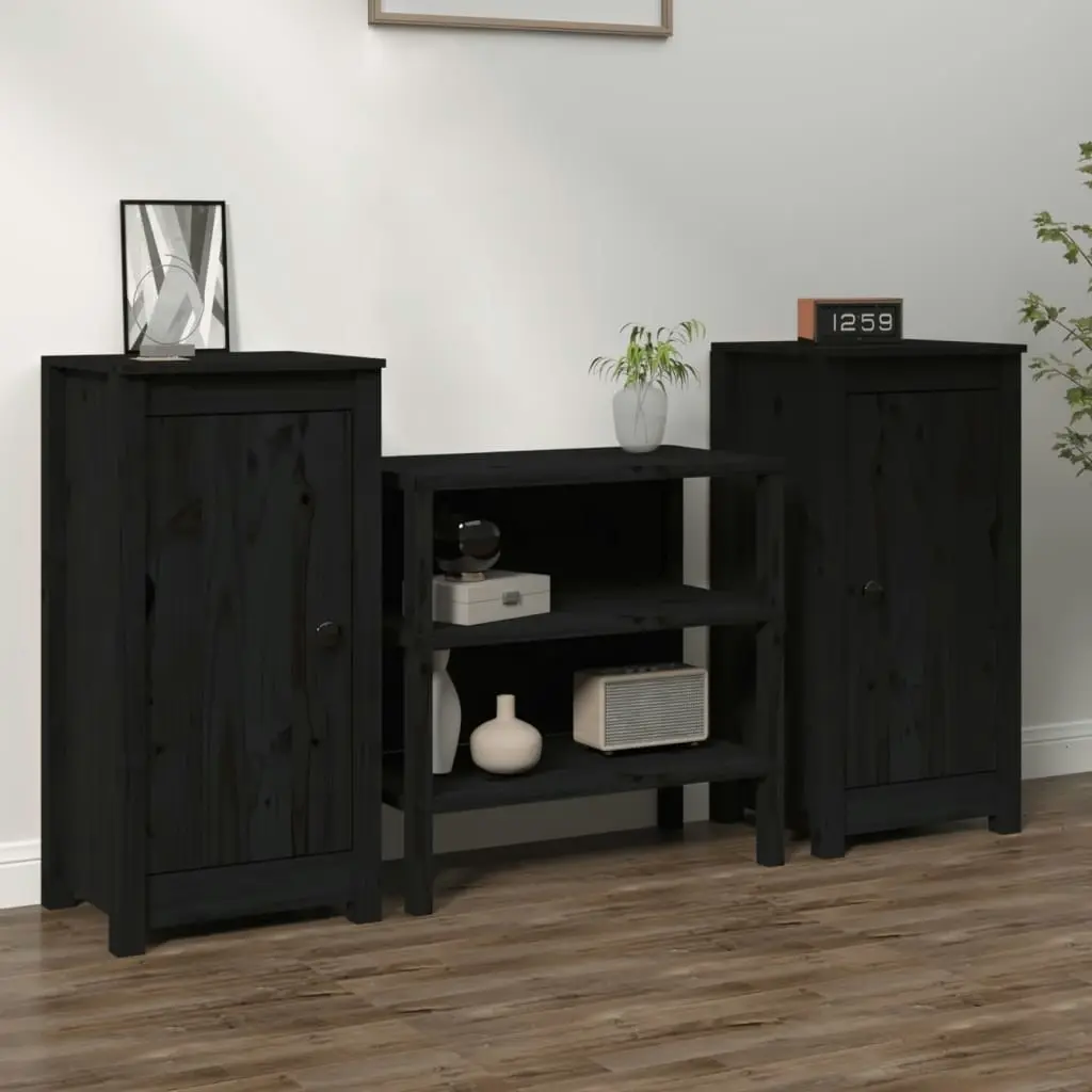 Sideboards 2 pcs Black 40x35x80 cm Solid Wood Pine 813733