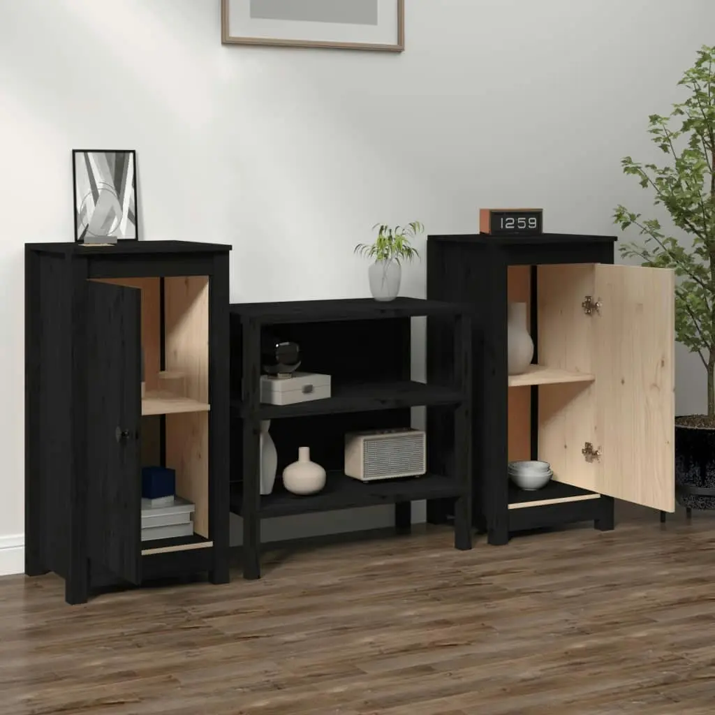 Sideboards 2 pcs Black 40x35x80 cm Solid Wood Pine 813733