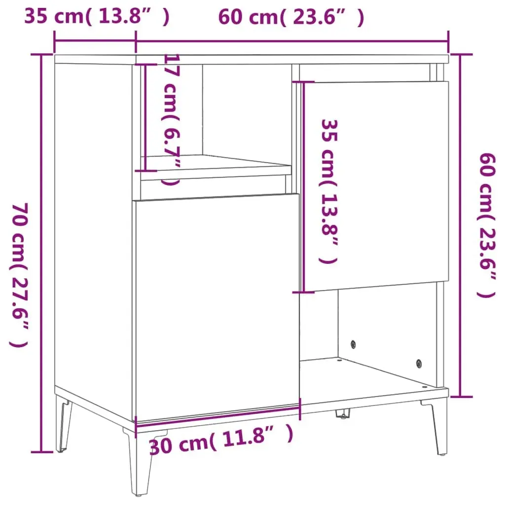 Sideboards 2 pcs High Gloss White 60x35x70 cm Engineered Wood 3185729