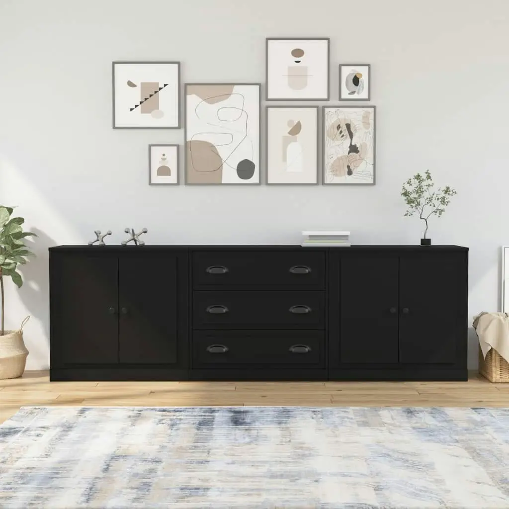 Sideboards 3 pcs Black Engineered Wood 3185216