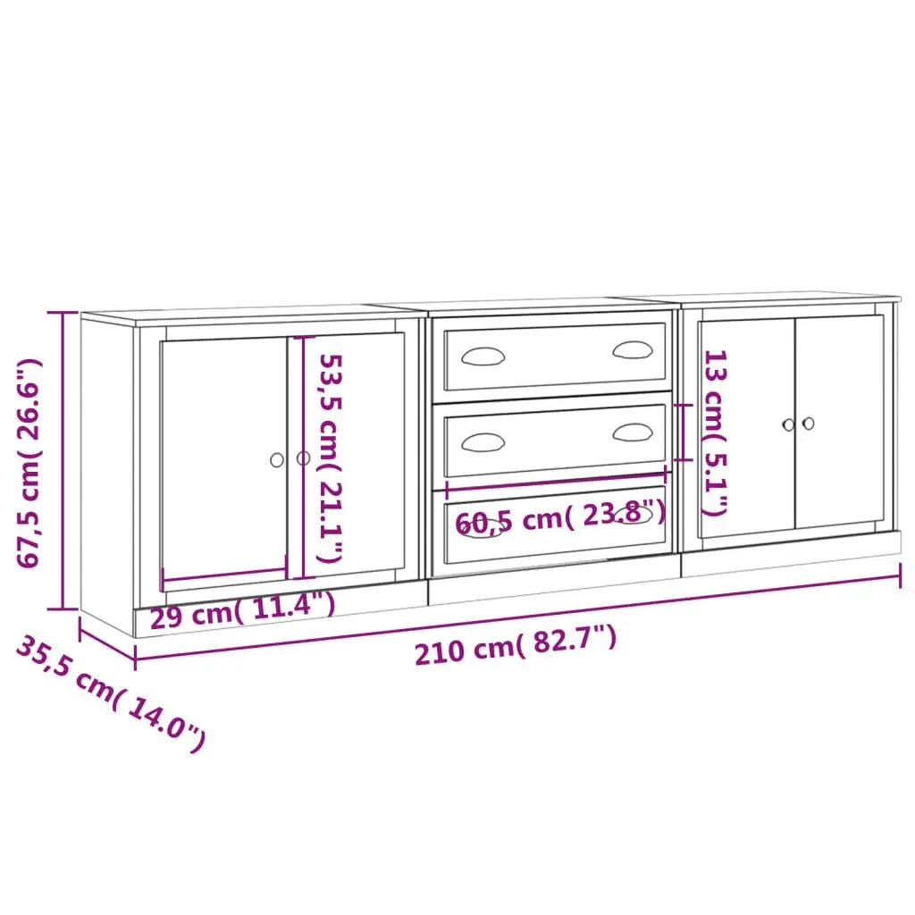 Sideboards 3 pcs Black Engineered Wood 3185216