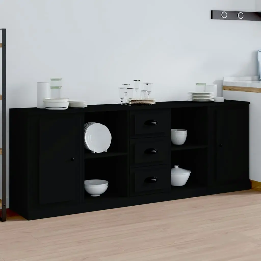 Sideboards 3 pcs Black Engineered Wood 3185256