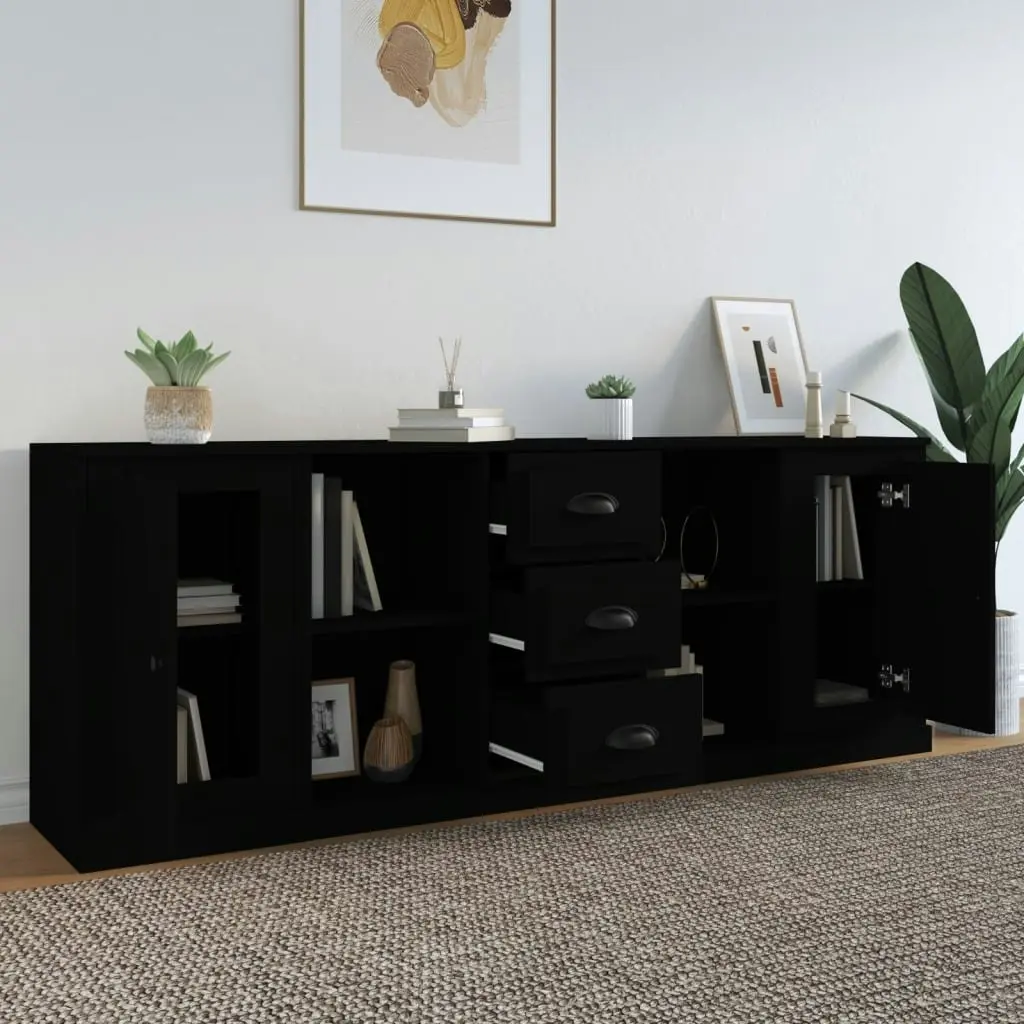 Sideboards 3 pcs Black Engineered Wood 3185256