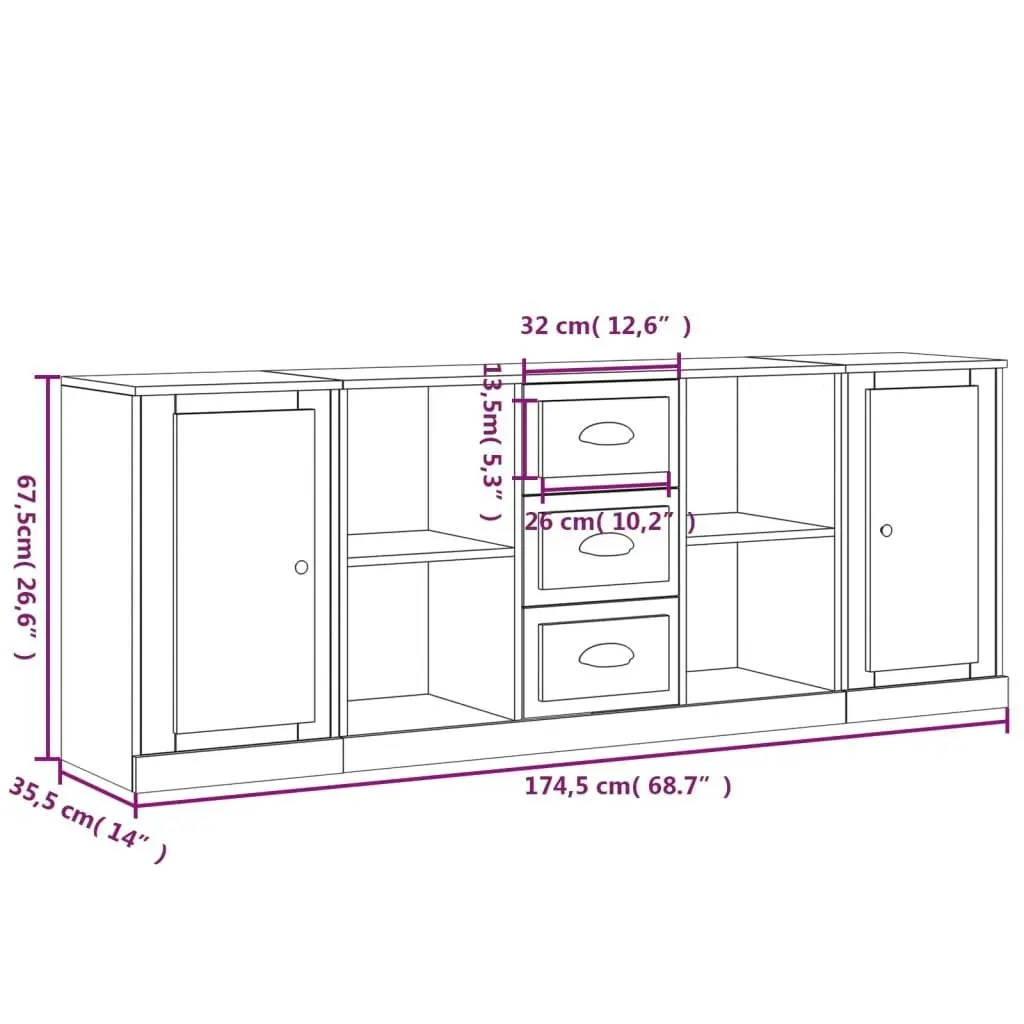 Sideboards 3 pcs Black Engineered Wood 3185256