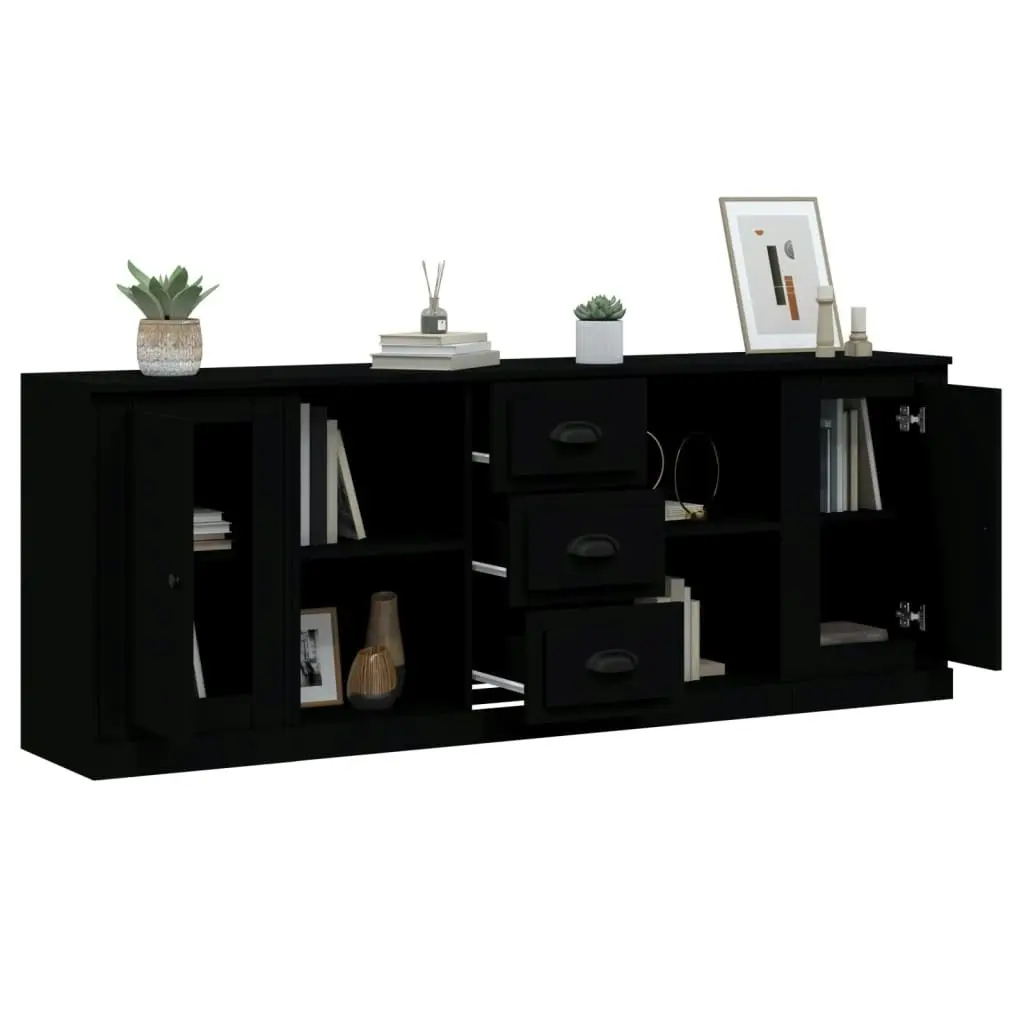 Sideboards 3 pcs Black Engineered Wood 3185256