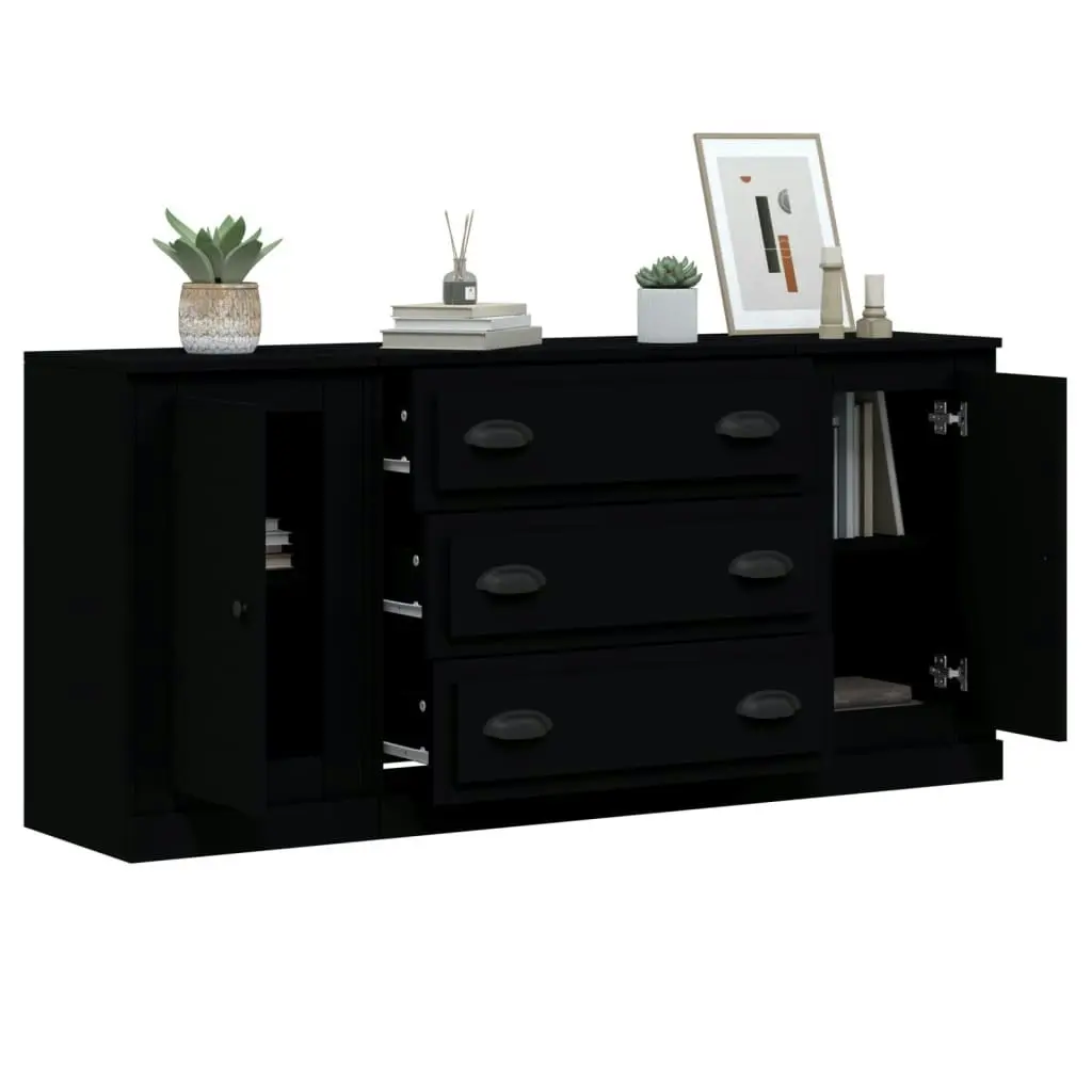 Sideboards 3 pcs Black Engineered Wood 3185248